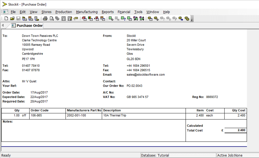 User Defined Purchase Order